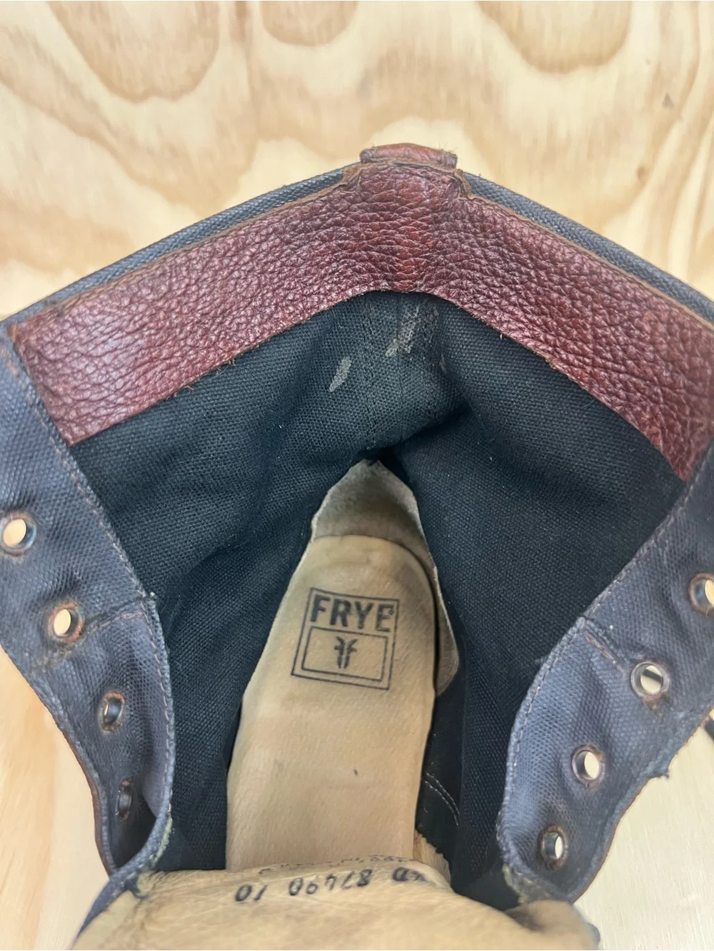 Frye Brown and Black Leather and Canvas Lace-Up Combat Boots